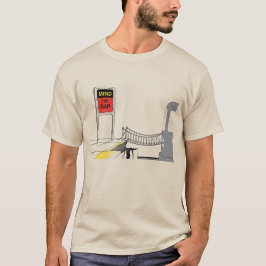Mind the Gap – Surrealistische Londense treinkunst T-shirt (Voorkant)