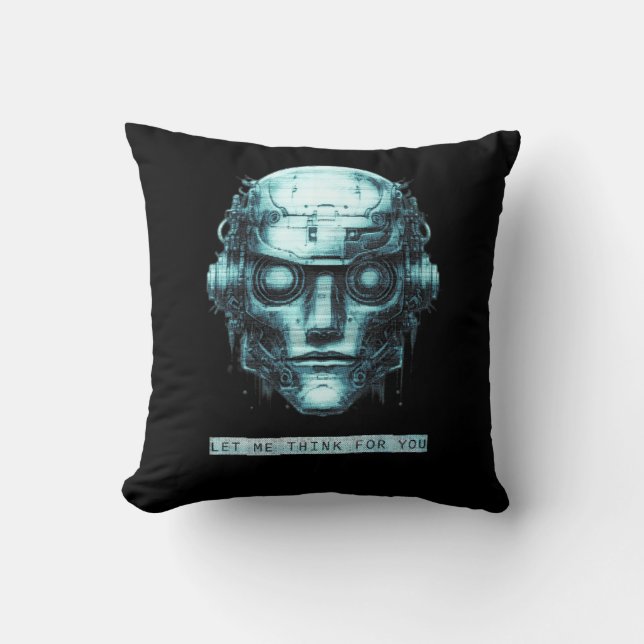 Mindcontrol Cyberpunk Robot Blue Grunge Kussen (Voorkant)