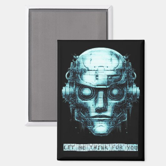 Mindcontrol Cyberpunk Robot Blue Grunge Magneet (Voorkant / Achterkant)