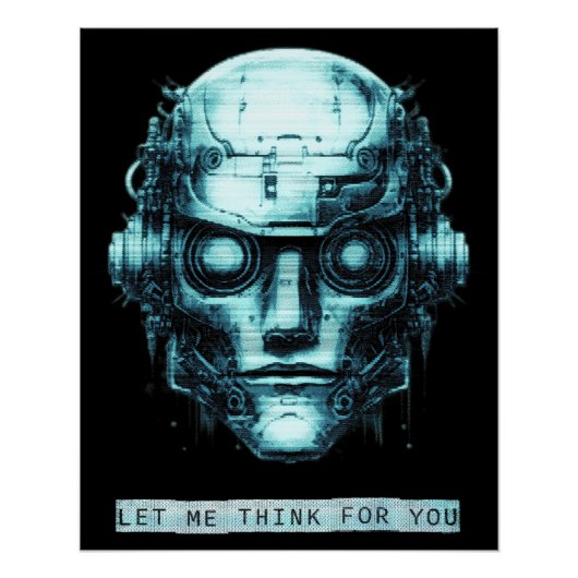 Mindcontrol Cyberpunk Robot Blue Grunge Perfect Poster (Voorkant)