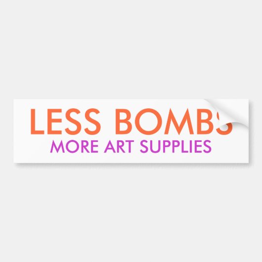 MINDER BOMBS, MEER KUNSTLEVERINGEN BUMPERSTICKER (Voorkant)