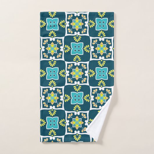 Minder en blauwgroen Azulejos met gele elementen Bad Handdoek (Handdoek)
