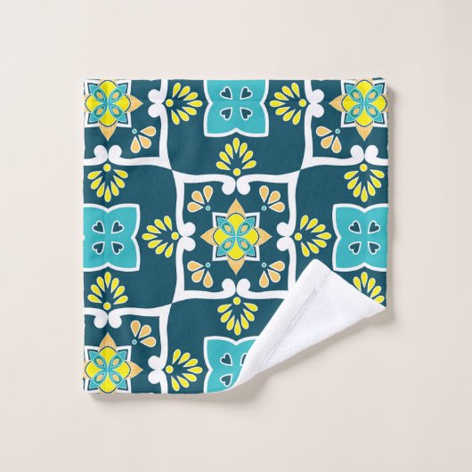 Minder en blauwgroen Azulejos met gele elementen Bad Handdoek (Wasdoekje)