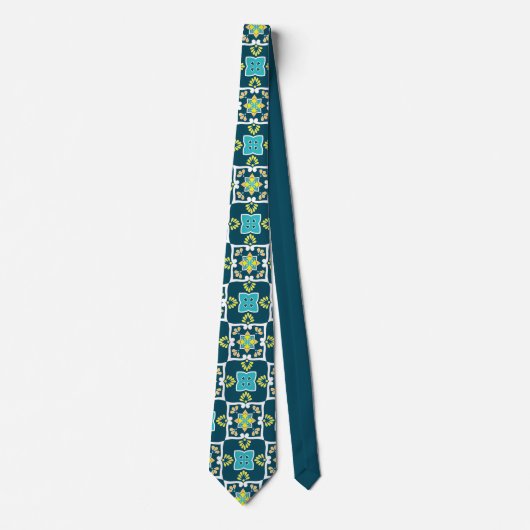 Minder en blauwgroen Azulejos met gele elementen N Stropdas (Voorkant)