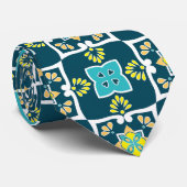 Minder en blauwgroen Azulejos met gele elementen N Stropdas (Opgerold)