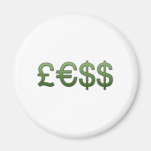 minder geld Symbolen Pond, euro Amerikaanse dollar Magneet (Voorkant)