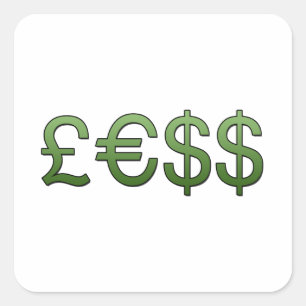 minder geld Symbolen Pond, euro Amerikaanse dollar Vierkante Sticker