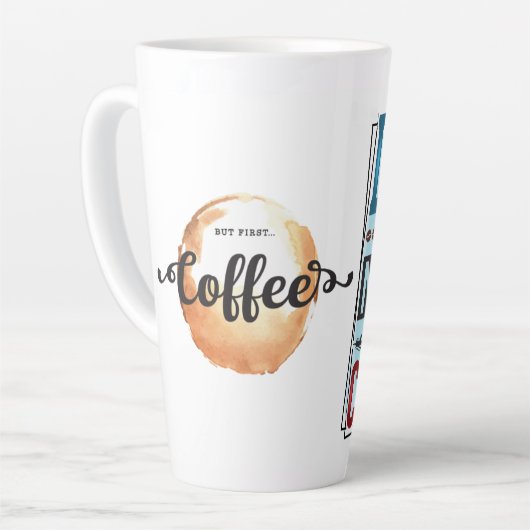 Minder is meer & maar eerste koffie latte mok (Linkerhoek)