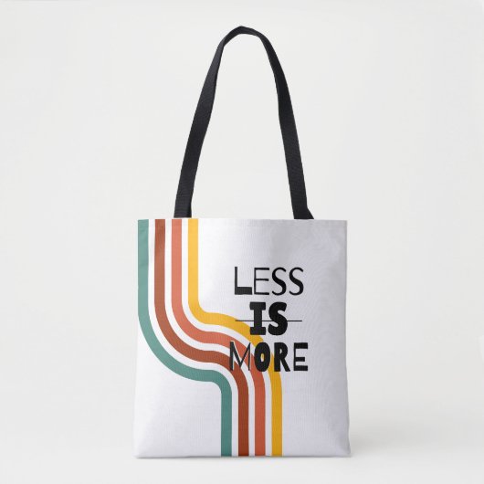 'Minder is Meer' Retro-Gestreepte Minimalist Tote Bag (Voorkant)