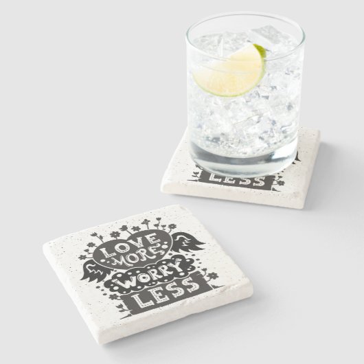 Minder liefde voor meer zorgen stenen onderzetter (Zijkant)