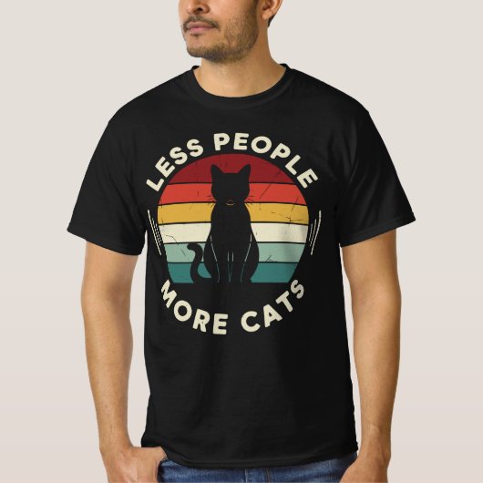 Minder Mensen Meer Katten | Grappig Retro Kattenli T-shirt (Voorkant)
