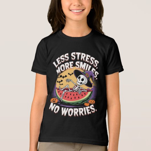 Minder stress, meer glimlachen: grappig skelet Hal Tri-Blend Shirt (Voorkant)