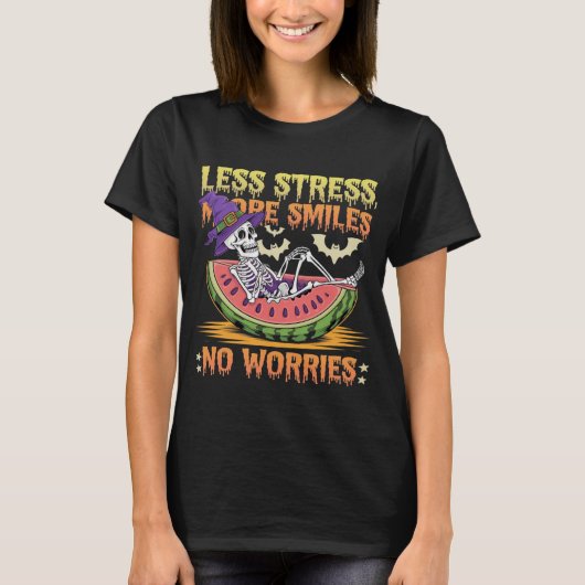 Minder stress, meer glimlachen: Halloween Skeleton T-shirt (Voorkant)