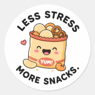 Minder Stress Meer Snacks Schattig Eet Pun Ontwerp Ronde Sticker