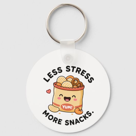 Minder Stress Meer Snacks Schattig Ontwerp met Eet Sleutelhanger (Voorkant)