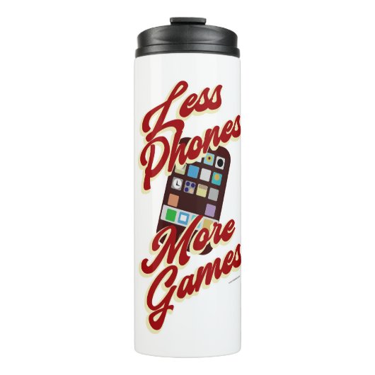 Minder telefoons Meer games Funny Slogan Thermosbeker (Voorkant)