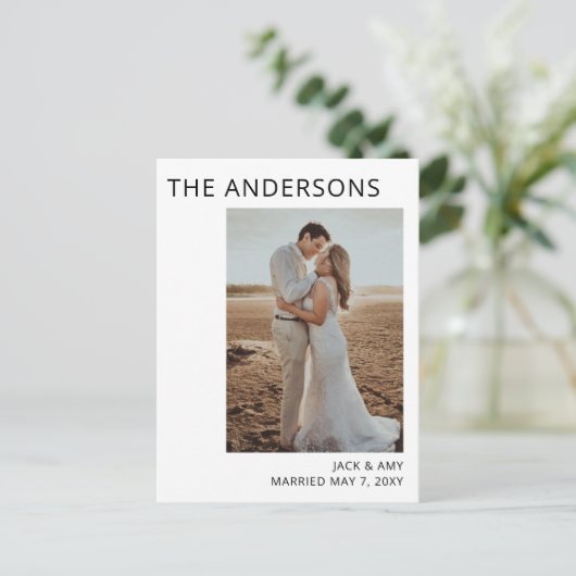 Mindermalist Elegant Fotobruiloft Aankondiging Briefkaart (Staand voorkant)