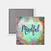 Mindful Blauw Bloemen Moderne Inspirivity Magneet (Voorkant / Achterkant)
