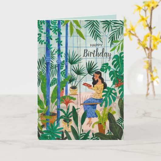 Mindful blue Greenhouse planten girl las Kaart (Gele Bloem)