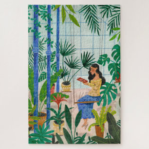 Mindful blue planten girl las legpuzzel