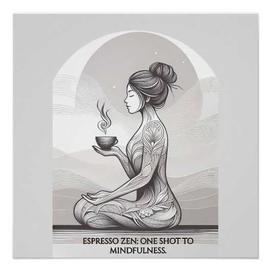 Mindful Espresso Zen Meditatie One Shot Boeddha Perfect Poster (Voorkant)