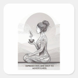 Mindful Espresso Zen Meditatie One Shot Boeddha Vierkante Sticker