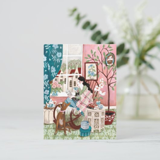 Mindful roze, lui, blijf thuis bij het lezen. briefkaart (Staand voorkant)