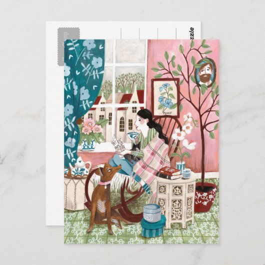 Mindful roze, lui, blijf thuis bij het lezen. briefkaart (Voorkant / Achterkant)