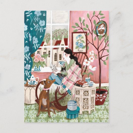 Mindful roze, lui, blijf thuis bij het lezen. briefkaart (Voorkant)