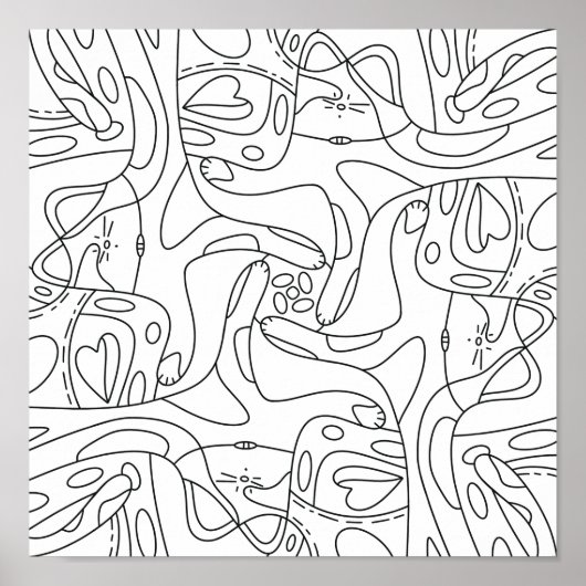 Mindful Summer: Funny Melting Cats Kleuren Poster (Voorkant)