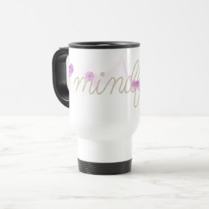 MINDFUL Touwtekst Met Roze Abstracte Bloemen Reisbeker