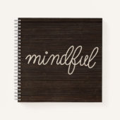 MINDFUL Touwtekst op donker hout Notitieboek (Voorkant)