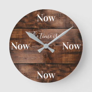Mindfulness Clock met Faux Wood Background Ronde Klok