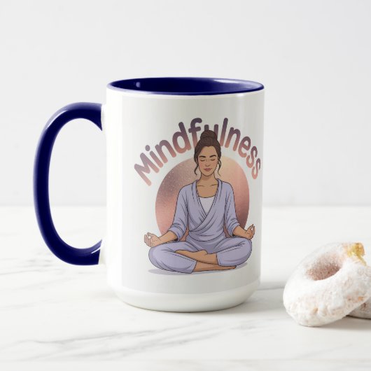 Mindfulness Meditation Mug Navy Blue Combo Mok (Met donut)