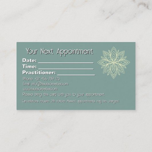 Mindfulness Wellness Consultant Zen Lotus Blauwgro Afsprakenkaartje (Achterkant)