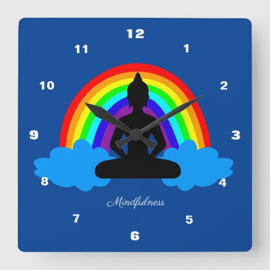 Mindheid & Regenboogboeddha-medaille/Yoga Vierkante Klok (Voorkant)