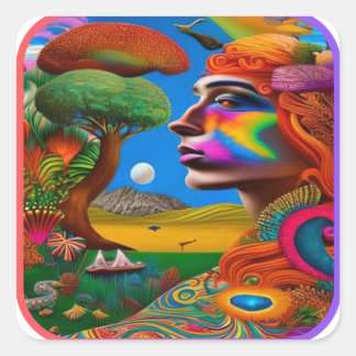 Mindscape Psychedelische Kleurrijke Goede Trip #2 Vierkante Sticker