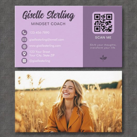 Mindset Coach Lavender Paarse QR Code Foto Visitekaartje