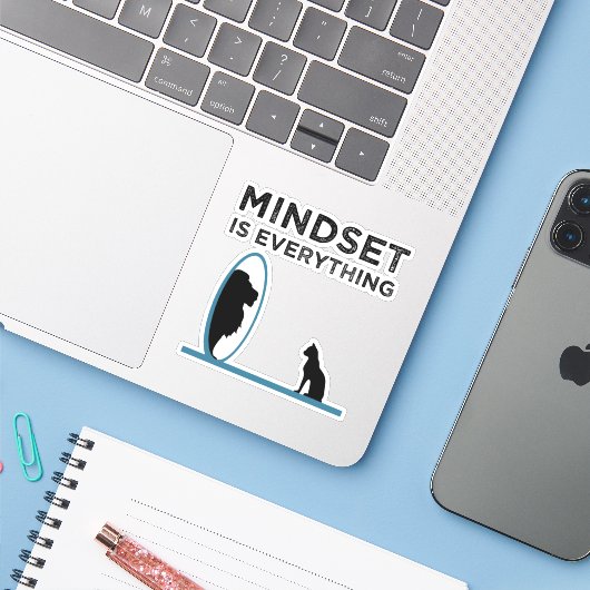 Mindset is alles Motivatie prijsopgave Sticker (Laptop met iPhone)