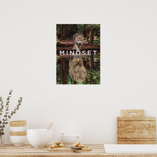 Mindset is alles, Wolf en Pup Water reflecteren Poster (Keuken)