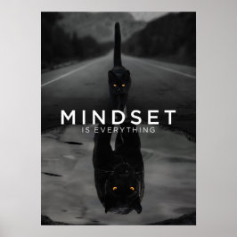Mindset is alles - zwart kattenpanter water poster