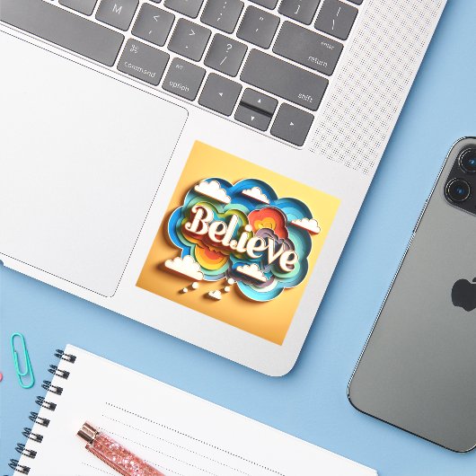 MindSphere: Geloof in Living Colour Sticker (Laptop met iPhone)