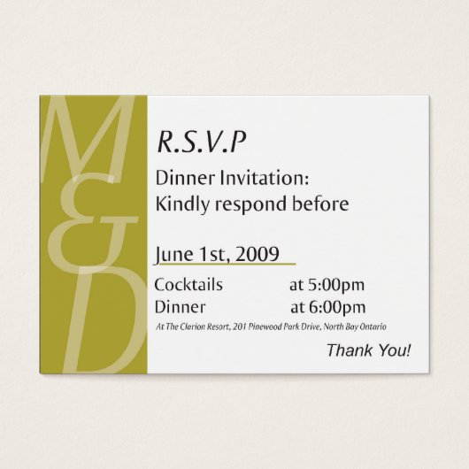 Mindy's Dinner Kaart (Voorkant)