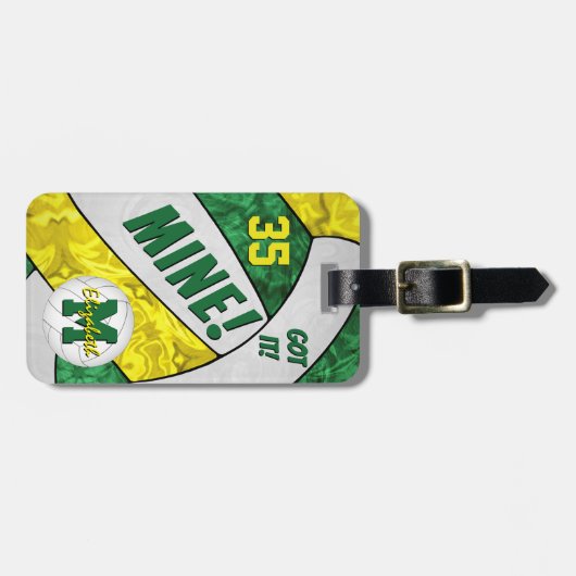 Mine! meisje volleybal groen goud team kleuren bagagelabel (Voorkant horizontaal)