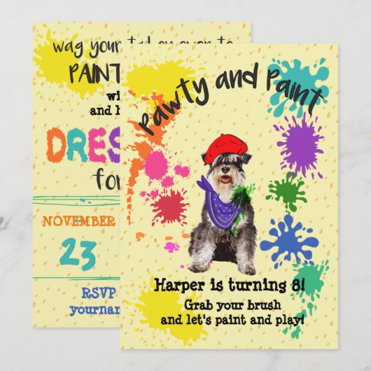Mineature Schnauzer Dog Art Birthday Party Invite Kaart (Voorkant / Achterkant)