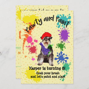 Mineature Schnauzer Dog Art Birthday Party Invite Kaart