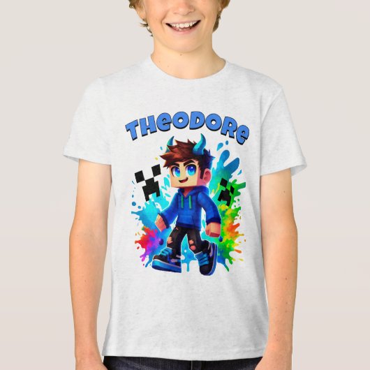 Minecraft Aangepaste naam, Blue Minecraft Gamer Tri-Blend Shirt (Voorkant)