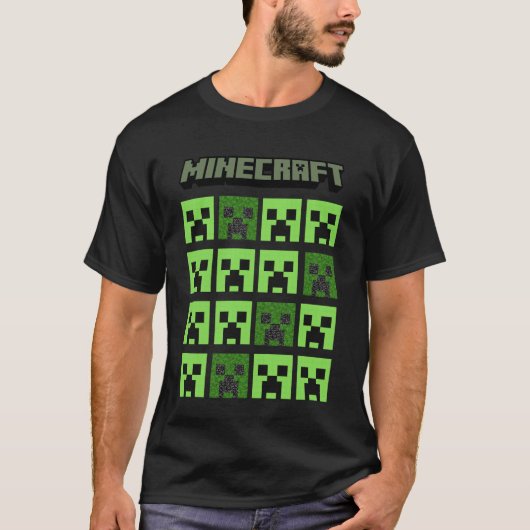 Minecraft Creeper Grid Block Pixel Art T-shirt (Voorkant)