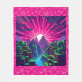 Minecraft Pixelated Zonsondergang Over Blocky Moun Fleece Deken (Voorkant)