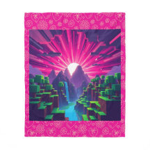 Minecraft Pixelated Zonsondergang Over Blocky Moun